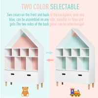 HOMCOM Kids House-Designed Bookshelf, with Drawer – Blue & White(m-5)