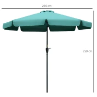 Outsunny 2.7m Patio Umbrella Garden Parasol Outdoor Sun Shade Table Umbrella with Tilt, Crank, 8 Ribs, Ruffles, Green(m-3)