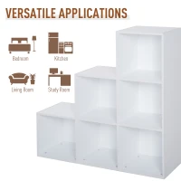 HOMCOM 3-tier Step 6 Cubes Storage Unit Particle Board Cabinet Bookcase Organiser Home Office Shelves - White(m-7)