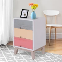 HOMCOM Wooden 3 Chest of Drawers Cabinet Storage Stand Bedside Telephone Table Night Stand Multi-coloured 30D x 51H x 34Wcm(m-10)