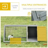 PawHut Wooden Rabbit Cage Small Animal Hutch w/ Outside Area - Grey(m-5)