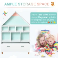 HOMCOM Kids House-Designed Bookshelf, with Drawer – Blue & White(m-4)