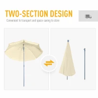Outsunny 2.2M Tilt Beach Umbrella Sun Parasol Outdoor Shading Garden Shelter Cream White(m-5)
