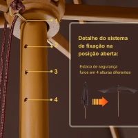 Outsunny Chapéu de Sol de Jardim com Sistema de Polia Teto Ventilado e Mastro de Madeira para Terraço Pátio Exterior 2,95x2x2,55m Café(m-5)