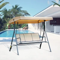 Outsunny 3 Seater Swing Chair Canopy Replacement Outdoor Hammock w/ Canopy Steel Frame - Beige(m-10)