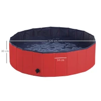 PawHut Foldable Dog Paddling Pool Pet Cat Swimming Pool Indoor/Outdoor Collapsible Summer Bathing Tub Shower Tub Puppy Washer (Φ120 × 30H cm, Red)(m-3)