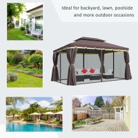 Outsunny 3 x 4m Aluminium Garden Gazebo, Marquee Canopy Shelter Pavilion Party Tent with Nets and Curtains for Garden, Lawn, Backyard and Deck, Coffee(m-6)