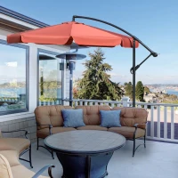 Outsunny 2.7m Garden Banana Parasol Cantilever Umbrella with Crank Handle and Cross Base for Outdoor, Hanging Sun Shade, Wine Red(m-2)