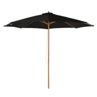 Outsunny 3(m) Fir Wooden Garden Parasol Bamboo Sun Shade Patio Outdoor Umbrella Canopy, Black(m-1)