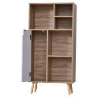 HOMCOM Freestanding Storage Cabinet w/ Wood Legs 5 Compartments Cupboard Home Office Organisation Stylish Bedroom Hallway Furniture 60L x 30W x 121H cm - White(m-1)