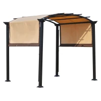 Outsunny 10' x 8' Outdoor Retractable Canopy Pergola Steel Frame Patio Pergola Shelter Sun Shade with Arc Roof, Beige(m-1)