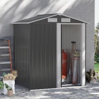 Outsunny 5ft× 4.3ft Outdoor Storage Shed, Tool Storage Shed with Sliding Door, Sloped Roof and Floor Foundation for Garden, Backyard, Patio, Lawn, Grey(m-2)