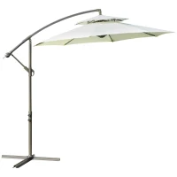 Outsunny 2.7m Garden Banana Parasol Cantilever Umbrella with Crank Handle, Double Tier Canopy and Cross Base for Outdoor, Hanging Sun Shade, Beige(m-1)