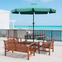 Outsunny 2.7m Patio Umbrella Garden Parasol Outdoor Sun Shade Table Umbrella with Tilt, Crank, 8 Ribs, Ruffles, Green(m-2)