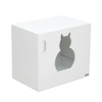 PawHut Wooden Cat Litter Box Enclosure Toilet Home Cabinet Pet Self Cleaning Kitty House Stand Bathroom Furniture Hidden Washroom White 51H x 60W x 41D cm(m-11)