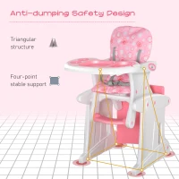 HOMCOM HDPE 3-in-1 Baby Booster High Chair Pink(m-6)