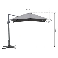Outsunny 2.5 x 2.5m Patio Offset Parasol Umbrella Cantilever Hanging Sun Shade Canopy Shelter 360° Rotation with Cross Base - Grey(m-3)