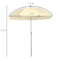 Outsunny 2.2M Tilt Beach Umbrella Sun Parasol Outdoor Shading Garden Shelter Cream White(m-3)