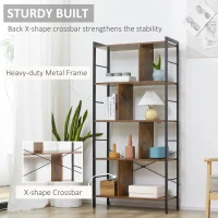 HOMCOM Industrial Storage Shelf Bookcase Closet Floor Standing Display Rack with 5 Tiers, Metal Frame for Living Room & Study, Rustic Brown(m-5)