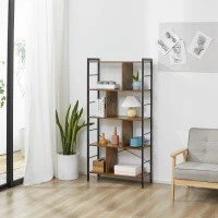 HOMCOM Industrial Storage Shelf Bookcase Closet Floor Standing Display Rack with 5 Tiers, Metal Frame for Living Room & Study, Rustic Brown(m-2)