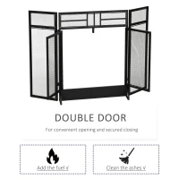 HOMCOM 3-Panel Folding Fireplace Screen with Door, Freestanding Spark Guard, Metal Mesh Fireguard, Black(m-6)