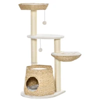 PawHut Cat Tree Tower Climbing Activity Center Kitten Furniture with Cattail Fluff Bed Condo Sisal Scratching Post Hanging Ball 50 x 50 x 119cm Natural(m-11)