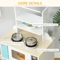 HOMCOM Wooden Kids Toy Kitchen, Play Cooking Set Pretend Role Playset, with Cooking Bench, Pots, Storage Basket, for 3-6 Years(m-6)
