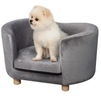 PawHut Dog Sofa for Miniature Sized Dogs, Luxury Tub Shaped Pet Couch with Soft Cushion, Kitten Bed Lounge with Wood Frame - Grey(m-1)