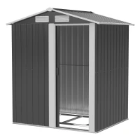 Outsunny 5ft× 4.3ft Outdoor Storage Shed, Tool Storage Shed with Sliding Door, Sloped Roof and Floor Foundation for Garden, Backyard, Patio, Lawn, Grey(m-11)