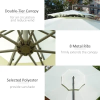 Outsunny 2.7m Garden Banana Parasol Cantilever Umbrella with Crank Handle, Double Tier Canopy and Cross Base for Outdoor, Hanging Sun Shade, Beige(m-6)