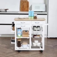 HOMCOM Rolling Kitchen Island on Wheels Trolley Utility Cart with Spice Racks, Towel Rack, Baskets & Drawers for Dining Room(m-7)