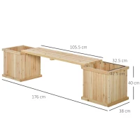 Outsunny 37L Wooden Garden Planter & Bench Combination Garden Raised Bed Patio Park Natural 176 x 38 x 40 cm(m-3)