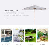 Outsunny Chapéu de Sol de Jardim Ø300x250cm com Sistema de Polia Teto Ventilado e Mastro Desmontável de Madeira para Terraço Pátio Exterior Branco(m-6)