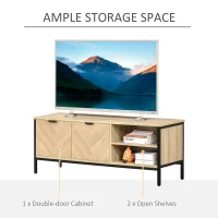 HOMCOM Double Door TV Cabinet Stand with Adjustable Storage Shelves Entertainment Unit Center Home Furniture, for Living Room Bedroom, Natural(m-4)