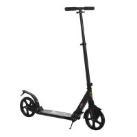 HOMCOM Folding Kick Scooter 2 Big Wheels Teens Adult 14+ Adjustable Ride On Black(m-11)