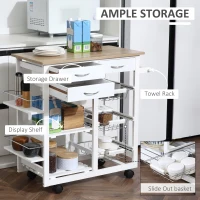 HOMCOM Rolling Kitchen Island on Wheels Trolley Utility Cart with Spice Racks, Towel Rack, Baskets & Drawers for Dining Room(m-4)