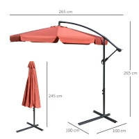 Outsunny 2.7m Garden Banana Parasol Cantilever Umbrella with Crank Handle and Cross Base for Outdoor, Hanging Sun Shade, Wine Red(m-3)