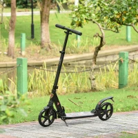 HOMCOM Folding Kick Scooter 2 Big Wheels Teens Adult 14+ Adjustable Ride On Black(m-10)