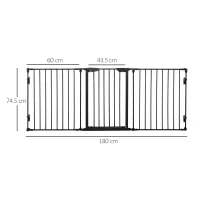 PawHut Pet Safety Gate, 3 Panels Playpen Fireplace, Metal Fence, Stair Barrier, Room Divider w/ Walk-Through Door - Black(m-3)