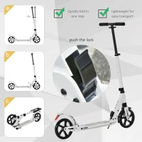HOMCOM Folding Kick Scooter, Adjustable Ride On Scooter with 200mm Big Wheels and Double Shock Absorption, Urban Scooter for 14+ Teens Adult- White(m-5)