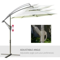 Outsunny 2.7m Garden Banana Parasol Cantilever Umbrella with Crank Handle, Double Tier Canopy and Cross Base for Outdoor, Hanging Sun Shade, Beige(m-5)