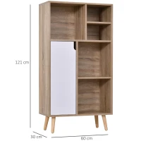 HOMCOM Freestanding Storage Cabinet w/ Wood Legs 5 Compartments Cupboard Home Office Organisation Stylish Bedroom Hallway Furniture 60L x 30W x 121H cm - White(m-3)