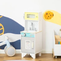HOMCOM Kids Toy Kitchen, Wooden Pretend Role Playset Play Cooking Set with Sink, Telephone, Pots, Multiple Storage, for 3-6 Years(m-10)