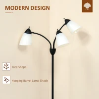 HOMCOM Arc Tree Floor Lamp with 3 Adjustable Rotating Lights, for Bedroom Living Room, Industrial Standing Lamp with Steel Frame, 155cm, Black(m-4)