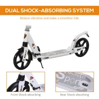 HOMCOM Folding Kick Scooter, Adjustable Ride On Scooter with 200mm Big Wheels and Double Shock Absorption, Urban Scooter for 14+ Teens Adult- White(m-7)