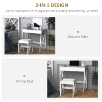 HOMCOM Dressing Table Set with Flip Top Mirror and Cushioned Stool, Makeup Vanity Table Writing Desk with Storage Grids for Bedroom, White(m-4)