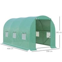 Outsunny 4 x 2 x 2 m Polytunnel Greenhouse with Roll-up Door and 6 Mesh Windows, Walk-in Garden Tunnel Warm House Tent with UV-resistant PE Cover and Galvanised Steel Frame, Green(m-3)
