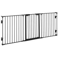 PawHut Pet Safety Gate, 3 Panels Playpen Fireplace, Metal Fence, Stair Barrier, Room Divider w/ Walk-Through Door - Black(m-8)
