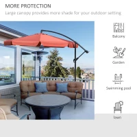 Outsunny 2.7m Garden Banana Parasol Cantilever Umbrella with Crank Handle and Cross Base for Outdoor, Hanging Sun Shade, Wine Red(m-7)