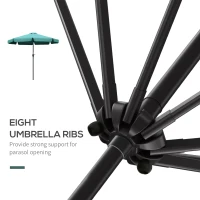 Outsunny 2.7m Patio Umbrella Garden Parasol Outdoor Sun Shade Table Umbrella with Tilt, Crank, 8 Ribs, Ruffles, Green(m-7)